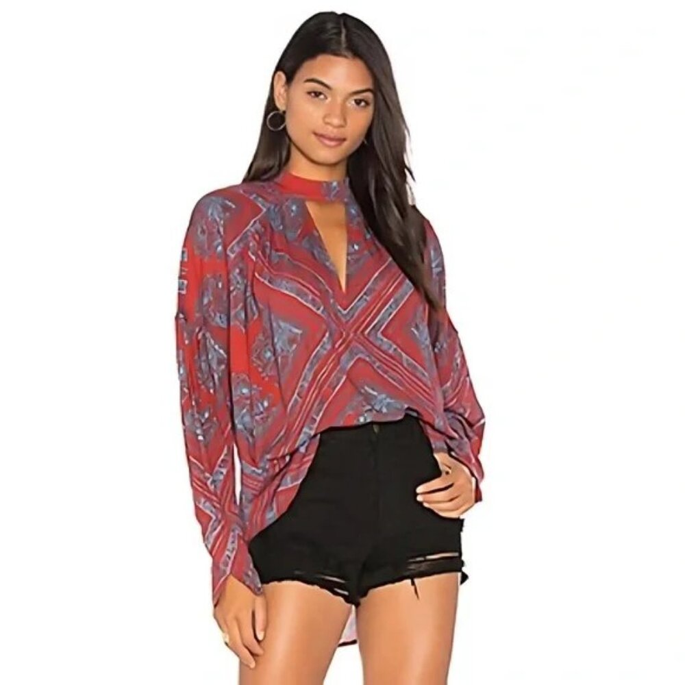 Free People Walking On A Dream Tunic Top Long Sleeve Keyhole Neck Size L